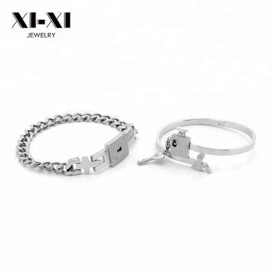 China Customized Trendy Fashion Couple Concentric Lock Bracelet And Key Jewelry Set for sale