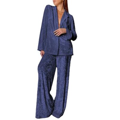 China Thermal New Women's Sleepwear Casual Lounge Wear Sets Blouse Velvet Loose Top Wide Leg Trousers Pants Two Piece Set Women Clothing for sale