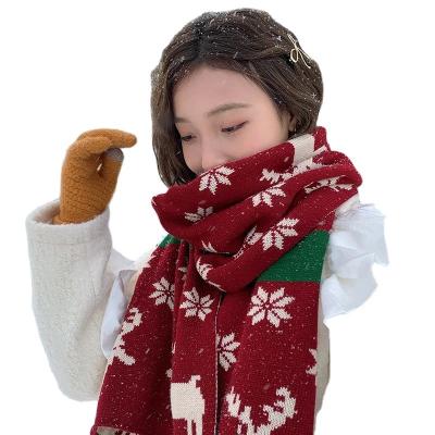 China Cable poncho 2023 High quality Fashion Christmas Custom Christmas Gift Soft jacquard Red scarf Winter Knit Ladies Christmas Couple scarf for sale