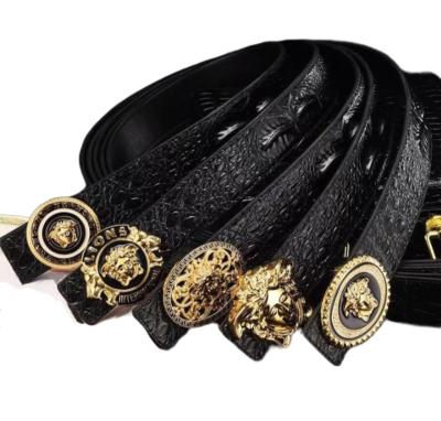 China Cow Hide Men Leather Belt Fashion Trendy Rhinestone Buckle Luxury Famous Brand Designer Wholesale Discount for sale