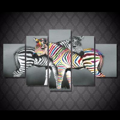 China International Organization for Standardization 5 Panel Zebra Oil Painting On Canvas Painting Wall Art For Living Room Home Decoration Painting for sale