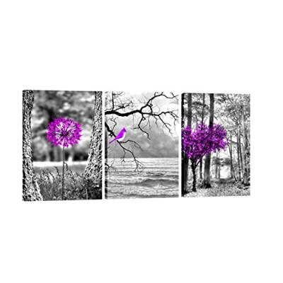 중국 Modern Abstract International Organization for Standardization 3 Panel Canvas Painting Purple Flower Bird Tree Landscape Picture Canvas Print 판매용