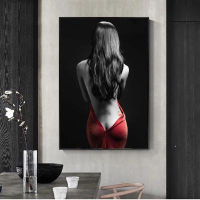 China Floating suspension L home International Organization for Standardization red dress woman frame decoration Art Canvas Painting black and white for sale