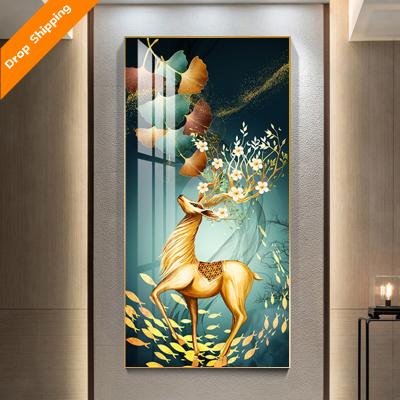 China Modern Popular Elk Animal Painting Porcelain Decoration Living Room Decoration Crystal Painting for sale