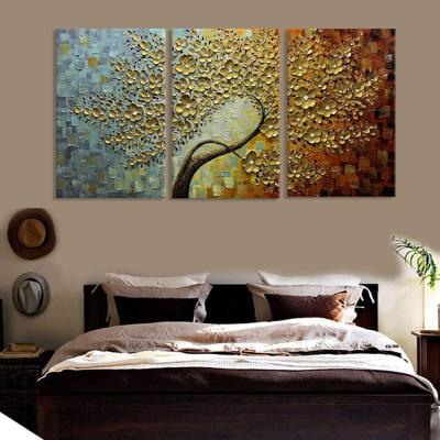 China Wholesale Hand Painted International Organization for Standardization 3D Printing 3 Panel Flower Canvas Wall Art Oil Painting for sale