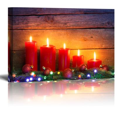 China International Organization for Standardization Christmas Blessing Gift LED Candle Light Canvas Printing Picture LED Christmas Cloth Painting for sale