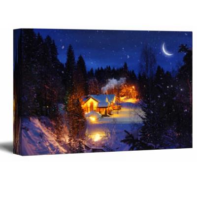 China International Organization for Standardization Decor Framed Modern Craft Wall Art Home Poster Printing Print Christmas Snow Landscape Led Canvas Painting for sale