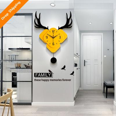 China New simple mute wall watch deer wall decoration clock living room master creative Nordic classic/postmodern home wall clock for sale