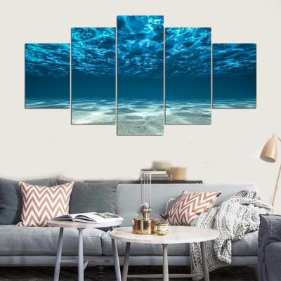 China International Organization for Standardization 5 Panel Wall Art Blue Sea BottomView Under Outdoor Painting Picture Printed On Canvas Seascape Picture for sale