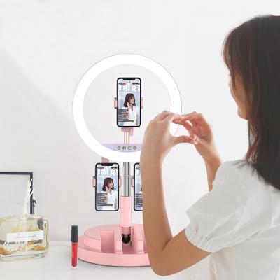 China New Model ABS+PC+Metal Ring Light With Stand Three Phone 12 Inch Portable Selfie Ring Light JM03 With Tripod Stand for sale