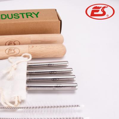 China 304 Stainless Steel Straw Set Beech Sustainable Tube Metal Drinking Straw With Brush for sale