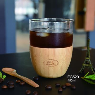 China EG520 450ML/15oz contemporary wholesale custom logo glass water bottle with bamboo bottom bamboo drinkware for sale