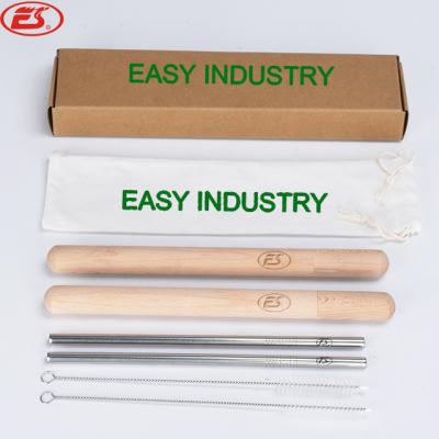 China Custom Logo Sustainable 18/8 Stainless Steel Reusable Metal Straw With Bamboo Box for sale