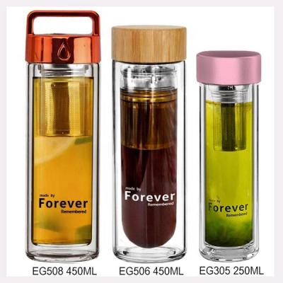 China Wholesale 410ml BPA Free High Quality Double Wall Thermos Tea Glass Water Bottle With Strainer for sale