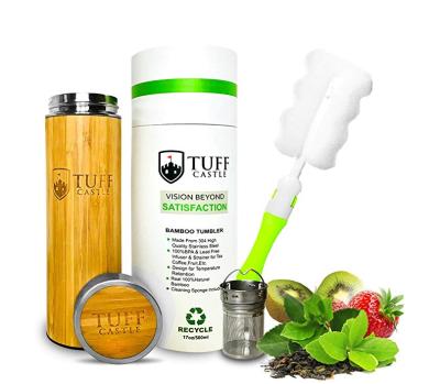 China Sustainable ED5023 330ML stainless steel natural bamboo vacuum insulated bottles with customzied tea infuser and logo for sale