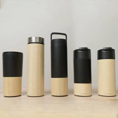 China 18OZ Double Wall Sustainable Liner Stainless Steel Bamboo Thermos Coffee Vacuum Flask With Bamboo Tea Infuser Flask for sale