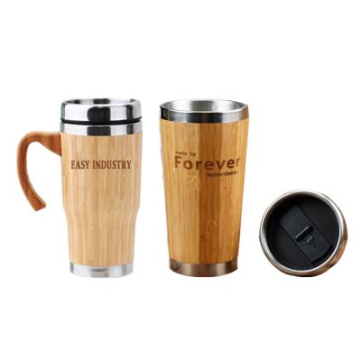 China Sustainable Stainless Steel Coffee Mug Custom Inner Bamboo Outer Cups With Laser Engraved Logo for sale