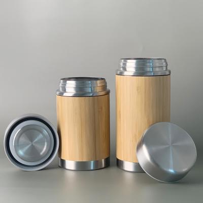 China 2021 Custom Business Logo Stainless Steel Mug Tumbler Vacuum Flask Bottle Cup Bamboo Food Jar Large Capacity for sale