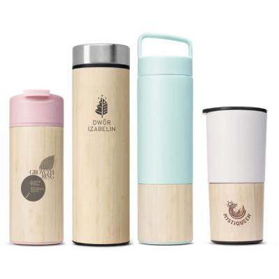 China Sustainable Hot Sales Custom Printing Bamboo Wooden Coffee Mugs Vacuum Thermos Double Decker Mug for sale