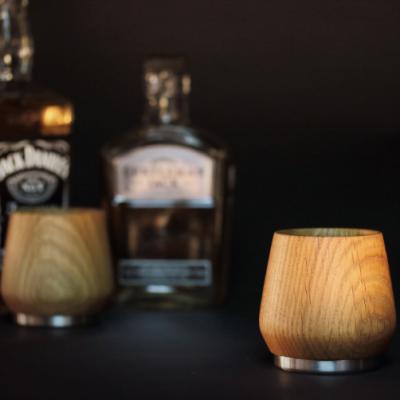 China Disposable Natural Bamboo Material Whiskey Cup With A Stainless Steel Wine Base Cup Bamboo Drinkware for sale