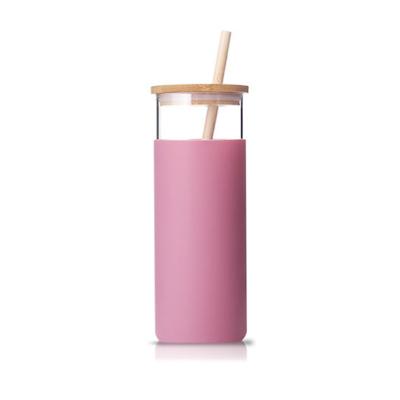 China 16Oz Professional Custom Coffee Cup Home Daily Life Plant Lid Silicone Cover Bamboo Bottle With Straw Glass for sale