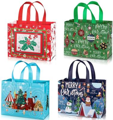 China Handled Christmas Tote Bags Reusable Gift Bag Grocery Packaging With Handles For Holiday Xmas for sale