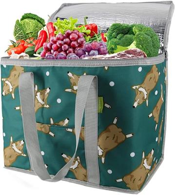 China Handled Tote Grocery Bag Cooler Sturdy Long Zipper Handle Folding Insulated Bag for sale