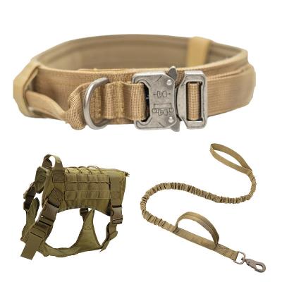 China Best Selling Viable Dog Vest Collar Leash For Large Training Increasing Adjustable Tactical Dog Collars For Dog Three Piece Set for sale