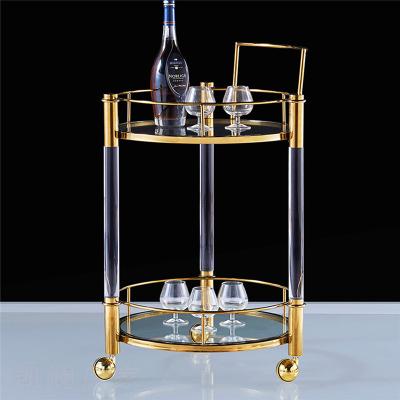 China Modern Round Transparent Family Trolley 2 Tier Acrylic Stainless Steel Gold Trolley Furniture for sale