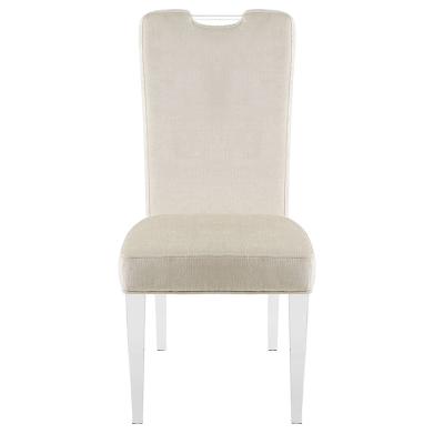 China Canvas Factory Selling Acrylic Leg Canvas Dining Chair Armless High Back Chair for sale