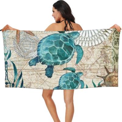 China Kids Safe Comfy Hawaiian Microfiber Printed Swimming Pool Bathrobe Turtle Shark Adult Beach Towel for sale