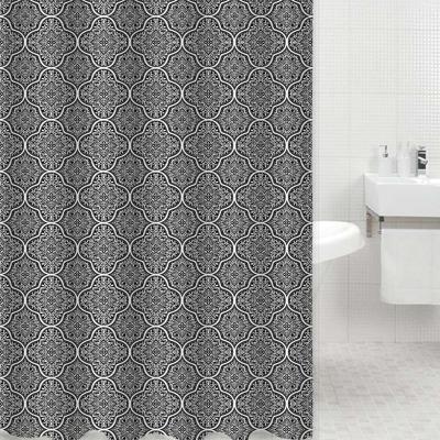 China Sustainable Bath Decoration Polyester Bathroom Curtain With Hooks Waterproof Fabric Shower Curtain for sale