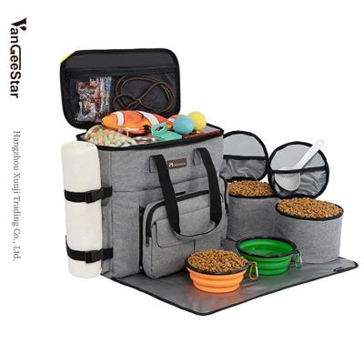 China 2022 Factory Wholesale Summer Outdoor Cat Food Dog Pets Travel Bag Set Carrier With Foldable Bowl for sale