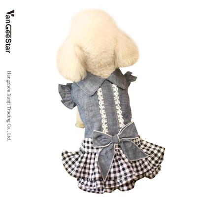 China Stocked 2022 wholesale luxury sexy apparel summer sex floral pet cat lady dog ​​denim bow lattice costumes cloth clothes for sale