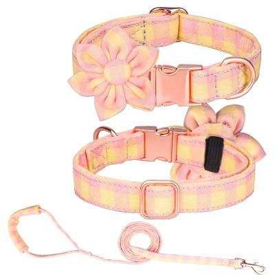 China Cute Adjustable Viable Dog Leash Collar Set with Floral Bow Knot Design for Small Medium Size Custom Dog Collar for sale