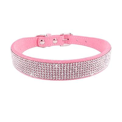 China Viable Crystal Diamonds Studded Faux Stone Leather Glowing Dog Collars For Small Medium Large Dog Collar With Leash for sale