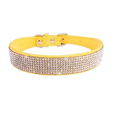 China Full Rows Crystal Diamonds Studded PU Bling Dog Collar Rhinestone Leather Dog Collar Viable Sparkly Appearance Pet Dog Collar for sale