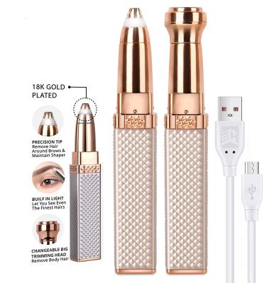 China New ABS + Alloy Cutter Body Head Electric Eyebrow Trimmer USB Ladies Filling 2 In 1 Portable Facial Hair Removal Instrument Eyebrow Trimmer for sale