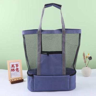 China Environmental protection Mesh Oxford Fabric Cloth Portable Folding Storage Printing Big Mesh Shopping Beach Tote Bag for sale