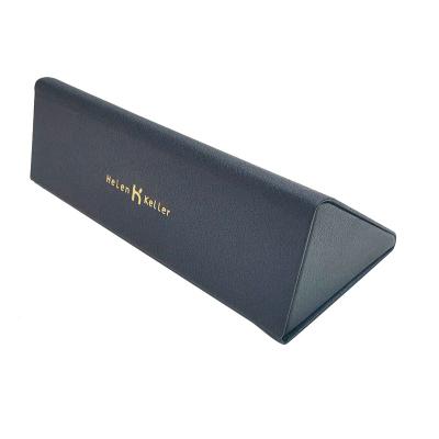 China Custom Logo Handmade Gold Stamping PU Leather Folding Sunglasses Case for sale