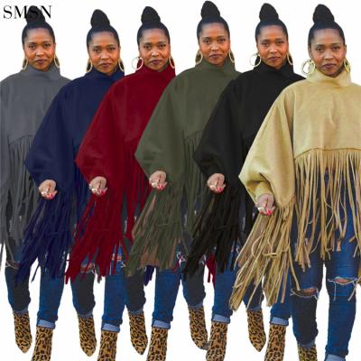 China Top Quality Anti-wrinkle Women Tops Fashionable Fall And Winter Solid Color Long Sleeve Fringed Top for sale