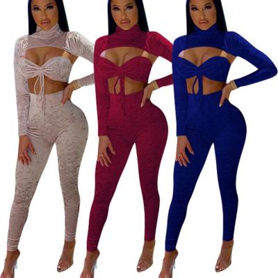 China CATHY Latest Design Bandage Solid Color Anti-pilling Two Pieces Women Clothing Women Long Sleeve Sets for sale