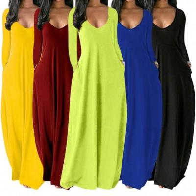 China CATHY Newest Design Summer Long Sleeve Maxi Dress Solid Color Casual Women's Anti-Static Elegant Dresses for sale