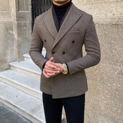 China Factory wholesale Asian men's autumn and winter thick woolen warm double breasted suit high quality anti-shrink feasting casual suit for sale