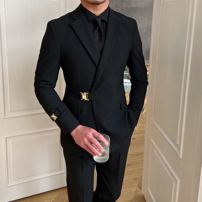 China 2022 fall high quality factory wholesale Asian men anti-shrink black suit fashion wedding banquet suit personality trend for sale