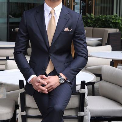 China Factory Wholesale Asian High Quality Breathable Gentleman's Suit Regaling Men's Striped Casual Best Trend Wedding Suit Two Piece Suit for sale