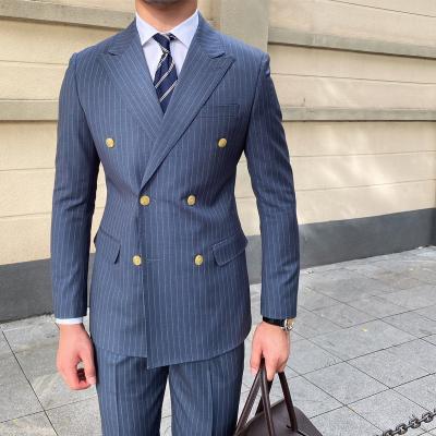 China Wholesale Men's Asian-N High Quality Factory Double Breasted Wool Striped Suit Business Breathable Workplace 2 Piece Suit for sale