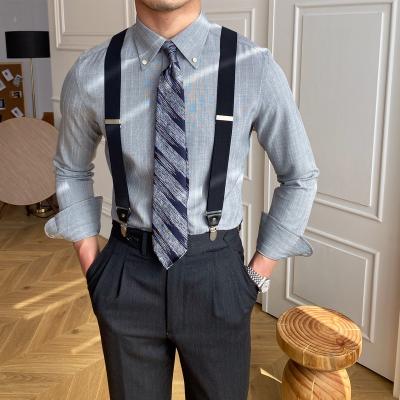 China Factory direct sales anti-pilling Asian men's long-sleeved shirt gray ironing casual trend wholesale high quality retro for sale