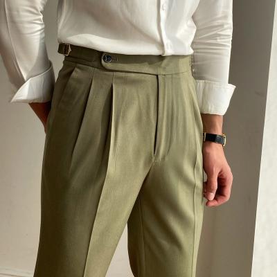 China Factory wholesale high quality anti-pilling Asian men's plain color casual pants non-ironing small straight-leg pants trend for sale