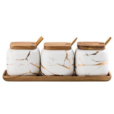 China Unique White Marble Spice Jar Sustainable Square Spice And Seasoning Set for sale